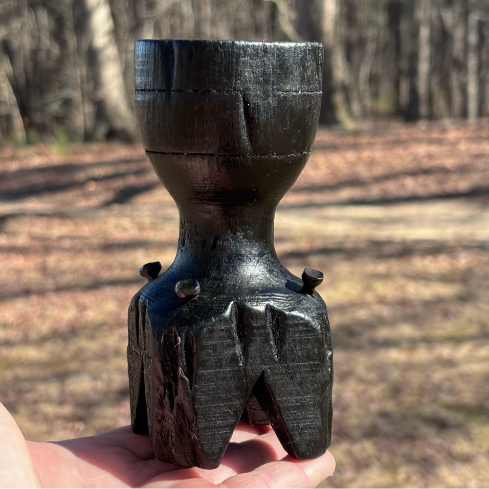 Antique Hand Carved Ebonized Wood Candle Holder! - Picture 2 of 13